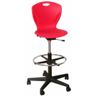 höhenverstellbarer Drehstuhl mit Fußring, abgebildet Modell DL9A, Sitzschale Rubinrot, 5-armiges Rollengestell