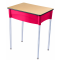 Schülertisch, abgebildet Modell DA0D, Tischplatte Ahorn, Bücherbox Rubinrot, Gestell Chrom