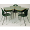 abgebildet Stuhl Discover Modell D10A, Sitzschale Waldgrün, Gestell Chrom; Tisch Modell P507, Tischplatte Fontana, Bücherbox Waldgrün, Gestell Chrom