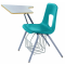 Stuhl mit Schreibtablar, Modellreihe Basis, abgebildet Modell 725 mit Bücherkorb, Sitzschale Royalblau, Gestell Titan, Schreibtablar Grau