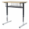 Schülertisch höhenverstellbar, abgebildet Modell 94B, Tischplatte Eiche, Draht-Bücherbox Schwarz, T- Gestell Chrom