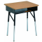 Schülertisch höhenverstellbar, abgebildet Modell 950, Tischplatte Teak, Stahl- Bücherbox Schwarz, Gestell Chrom