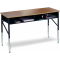Zweier-Schülertisch höhenverstellbar, abgebildet Modell CS800, Tischplatte Walnuß, Stahl-Bücherfach, Gestell Schwarz